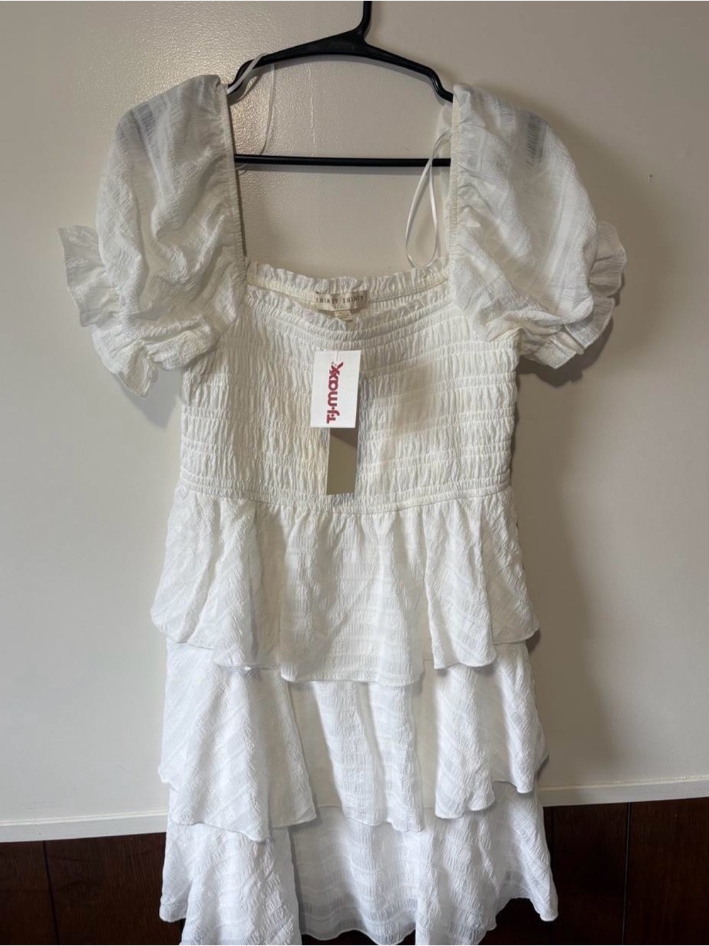 T.J.Maxx White Puff Sleeve Smocked Peplum Tiered Top